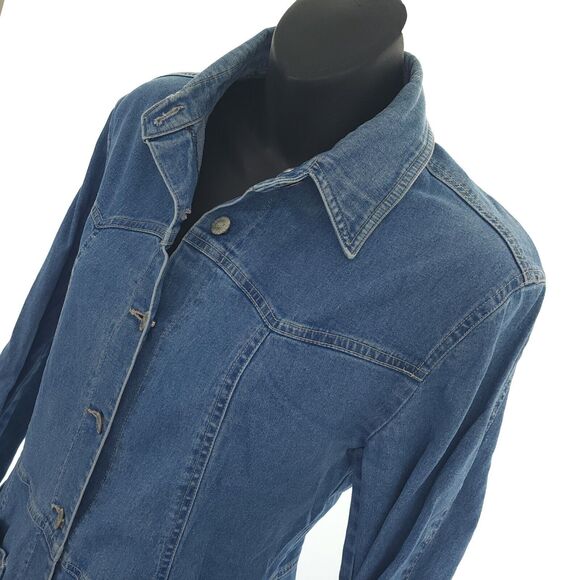 VTG JOUJOU Womens S Western Shirt Dress L/S Blue Denim Button Up 80s 90s EUC - Picture 3 of 8